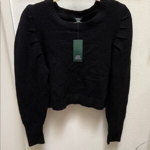 wild fable Black Puff-Sleeve Cropped Crewneck Sweater